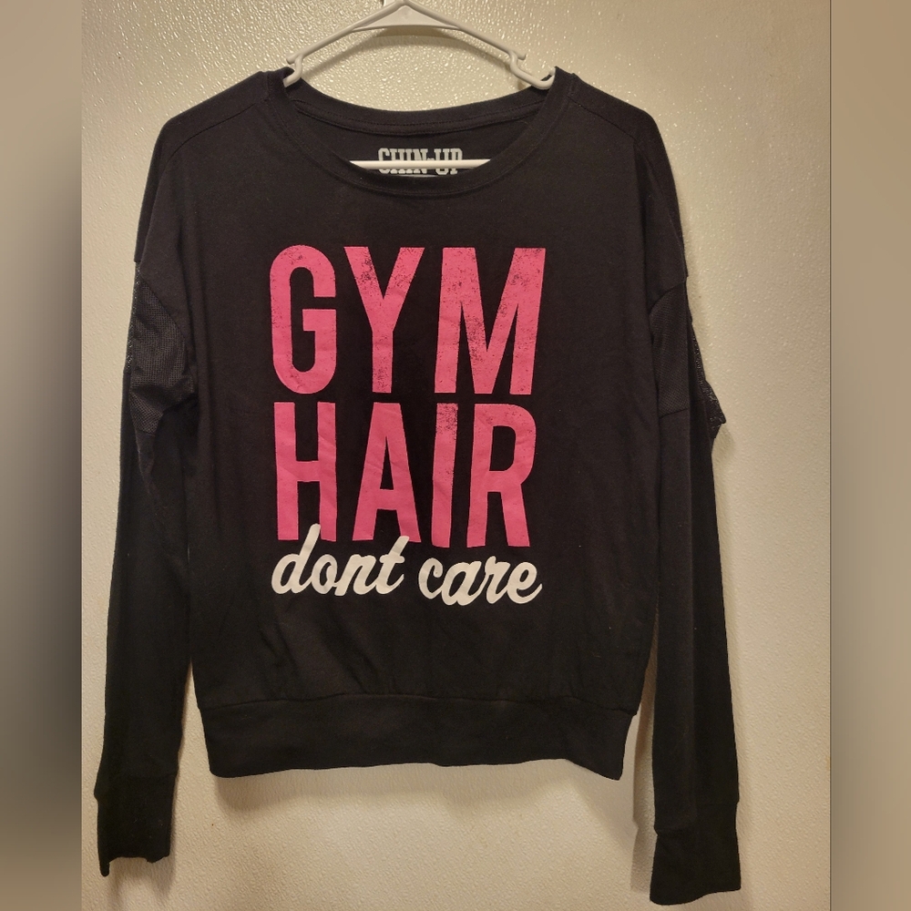 Gym Hair Don't Care Fishnet Long  Sleeve  Top